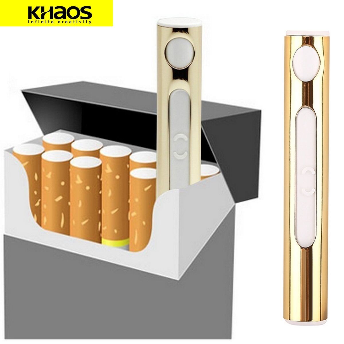 USB Rechargeable Cigarette Lighter with Red LED Light - Gold