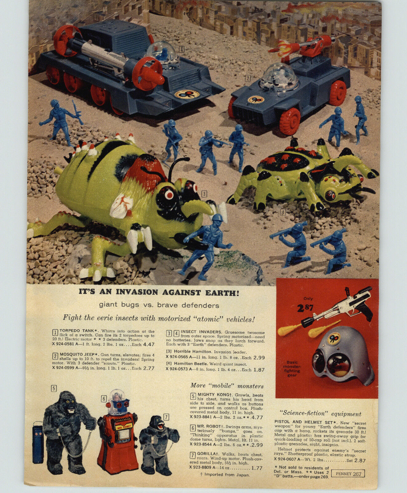 1964 PAPER AD Monsters Mobile Kong Mr Robot Hamilton Insect Beatle Marx Crane