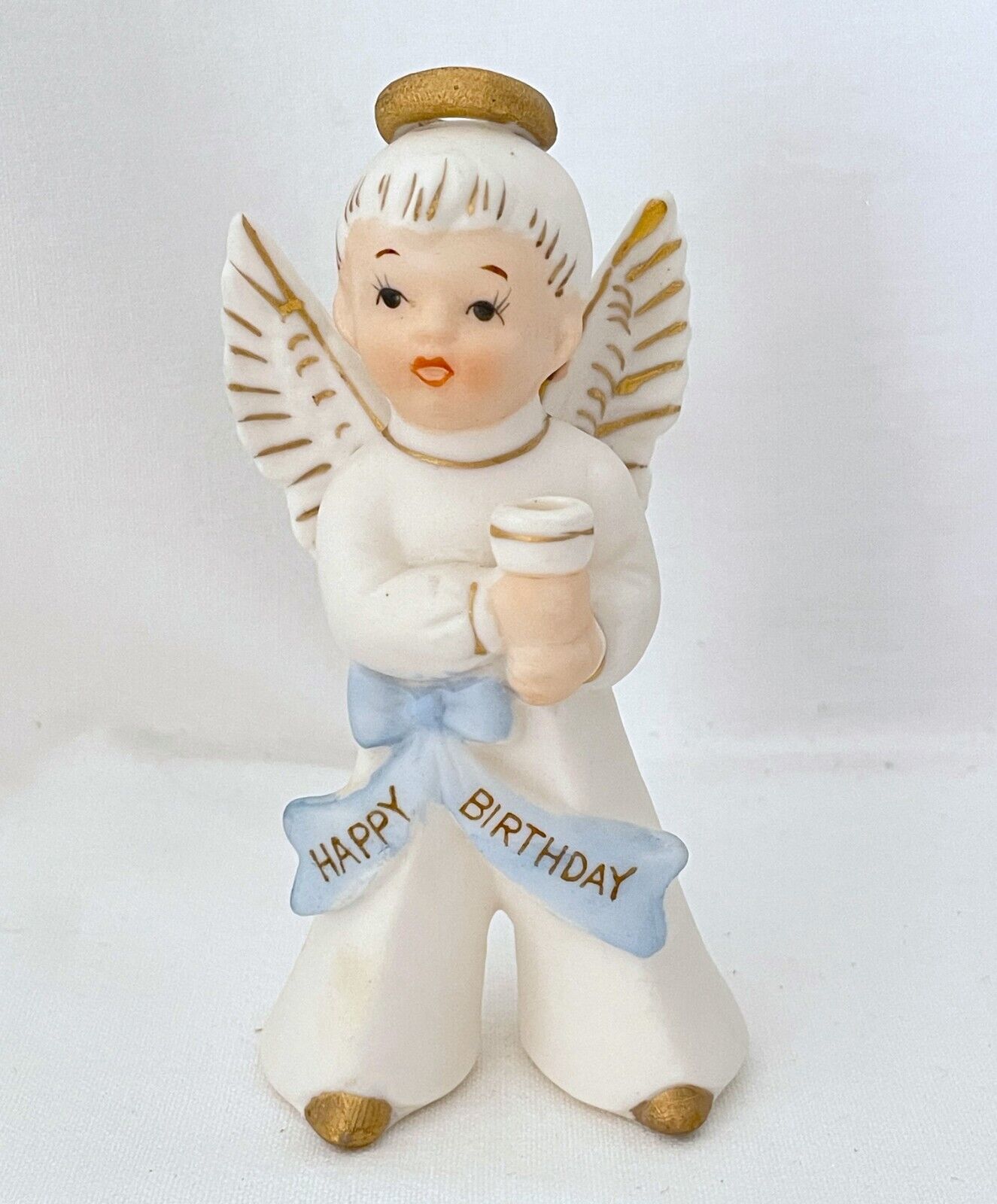 Vintage Lefton Birthday Boy Angel Candle Holder