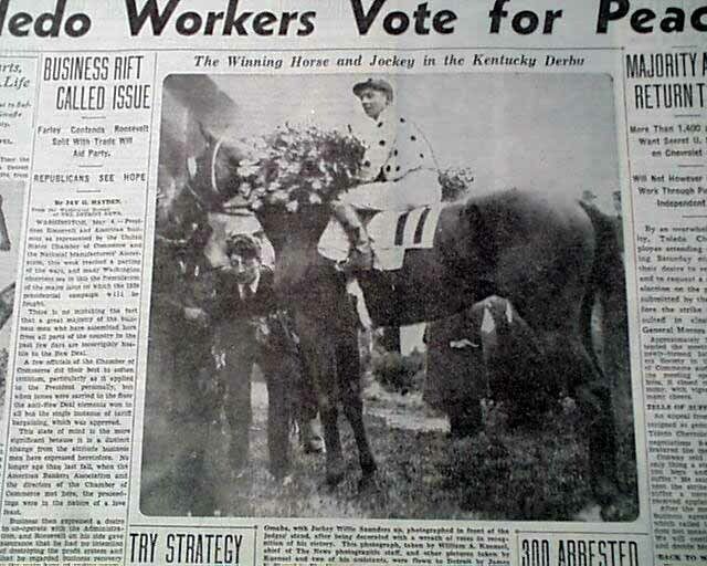 OMAHA Triple Crown Winner Horse Racing KENTUCKY DERBY Racehorse 1935 Newspaper