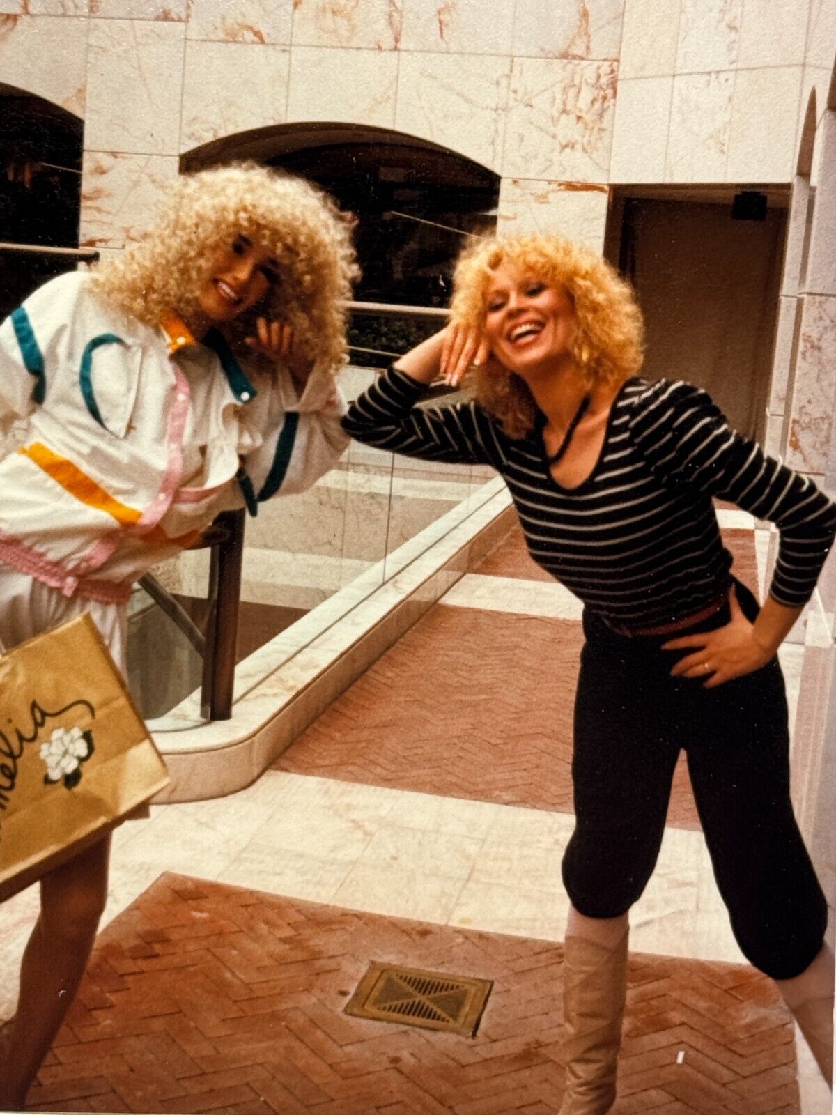 2E Photograph Beautiful Blonde Woman Curly Hair Poses With Mannequin 1980's 