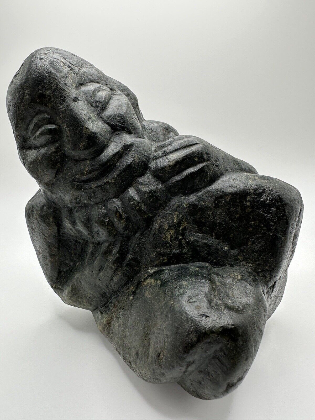 Very Old Antique Inuit Soapstone Carving Human Figure 6 Inches