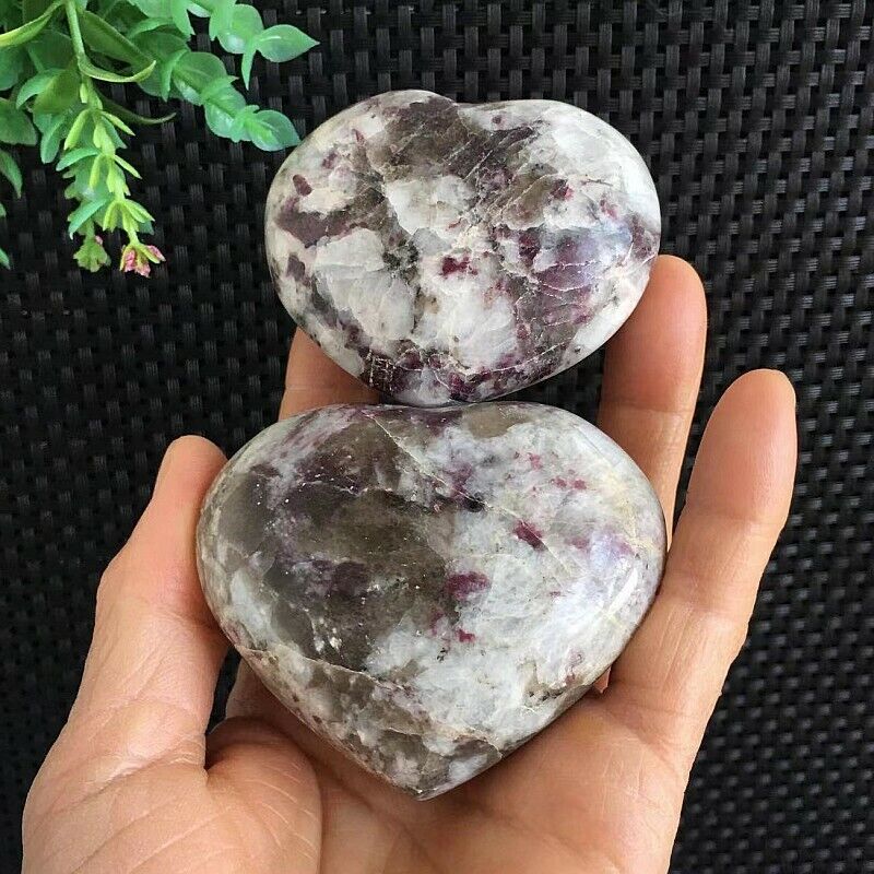 311g 2pcs Pink Tourmaline Stone Heart Shaped Carving Quartz Crystal Healing