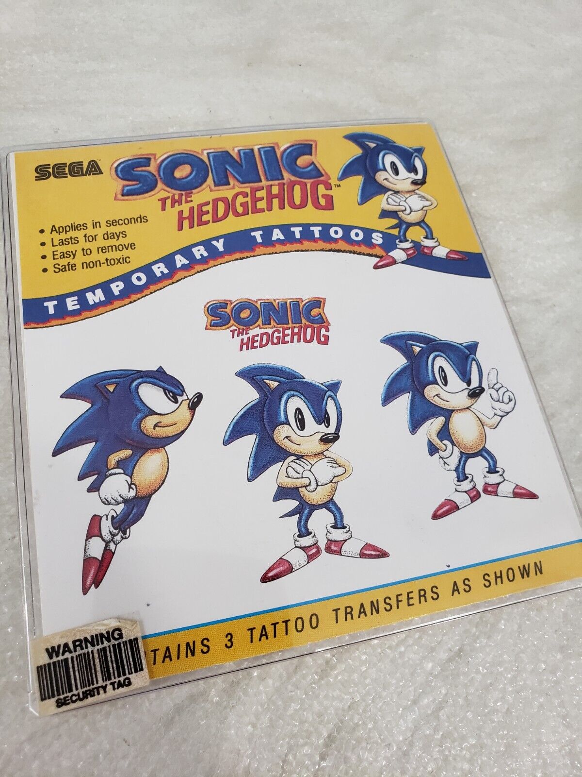 Vintage 1993 Sega Sonic The Hedge Hog Temporary Tattoos Pkg Of 3 video game