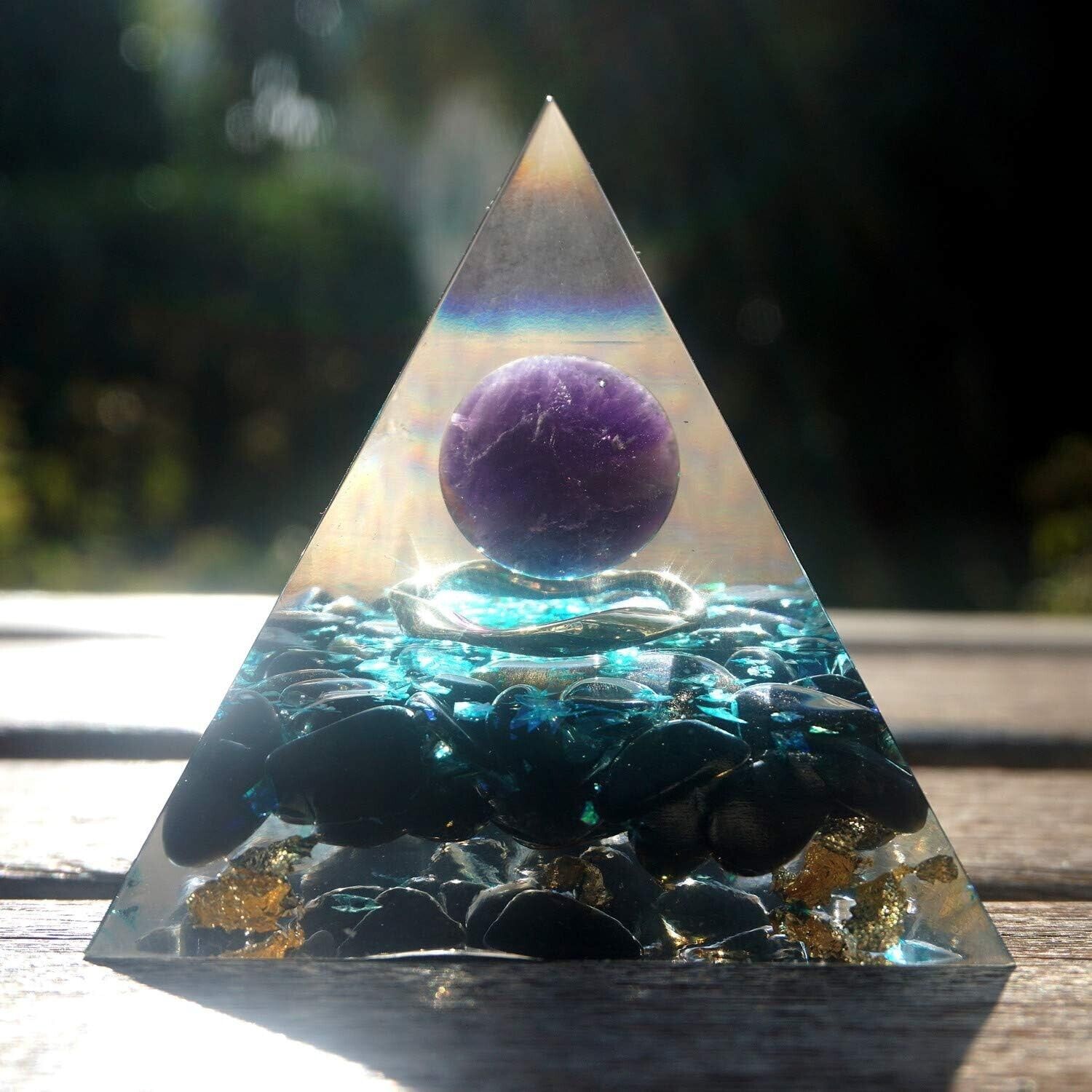Amethyst Sphere Crystal Orgone Pyramid Natural Obsidian Orgonite Pyramid
