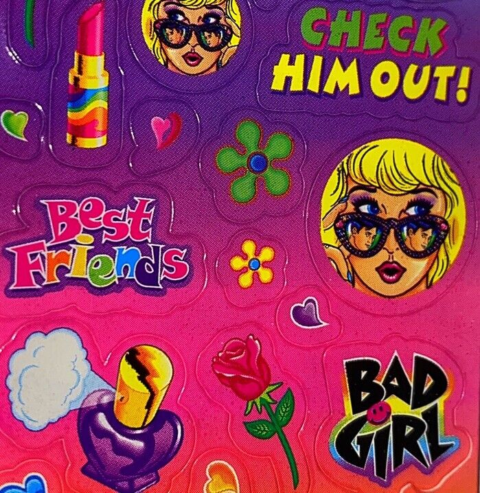 1990s Phrases -vintage lisa frank stickers-  BAD GIRL - CHECK HIM OUT   Scraps
