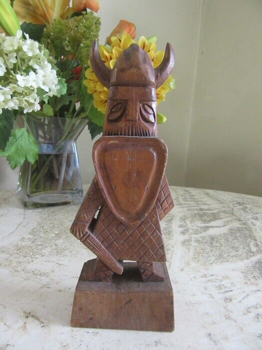 Vintage hand carved wood Norwegian Viking warrior figurine