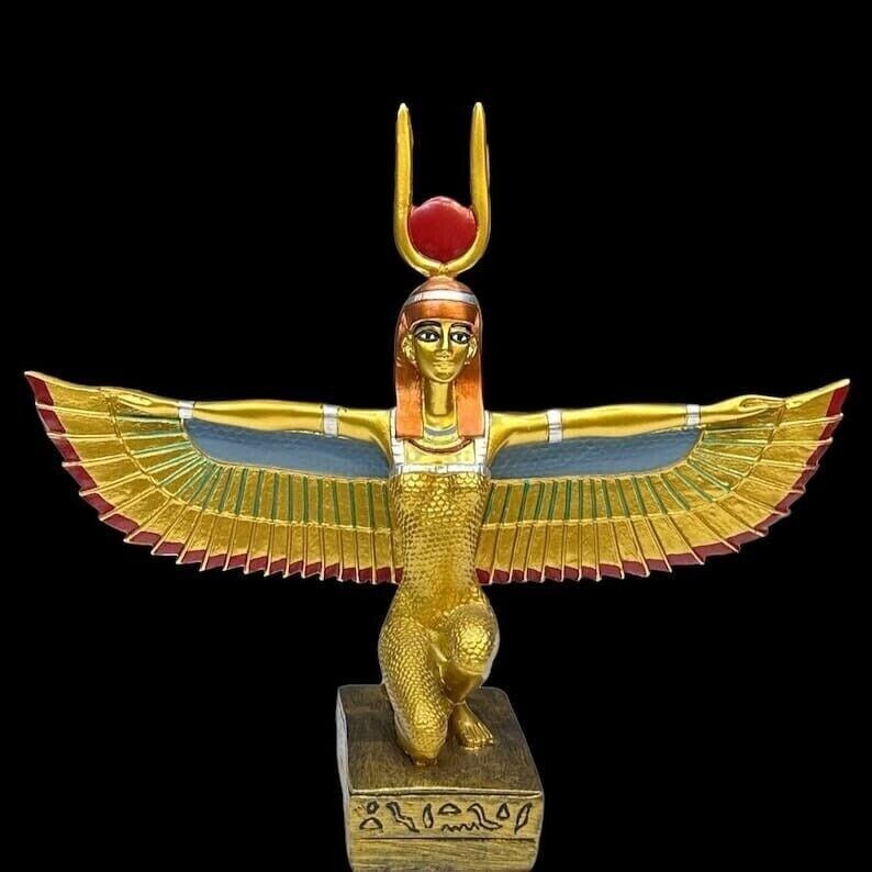Unique Egyptian statue of goddess Isis open winged Covered with gold leaf Rare