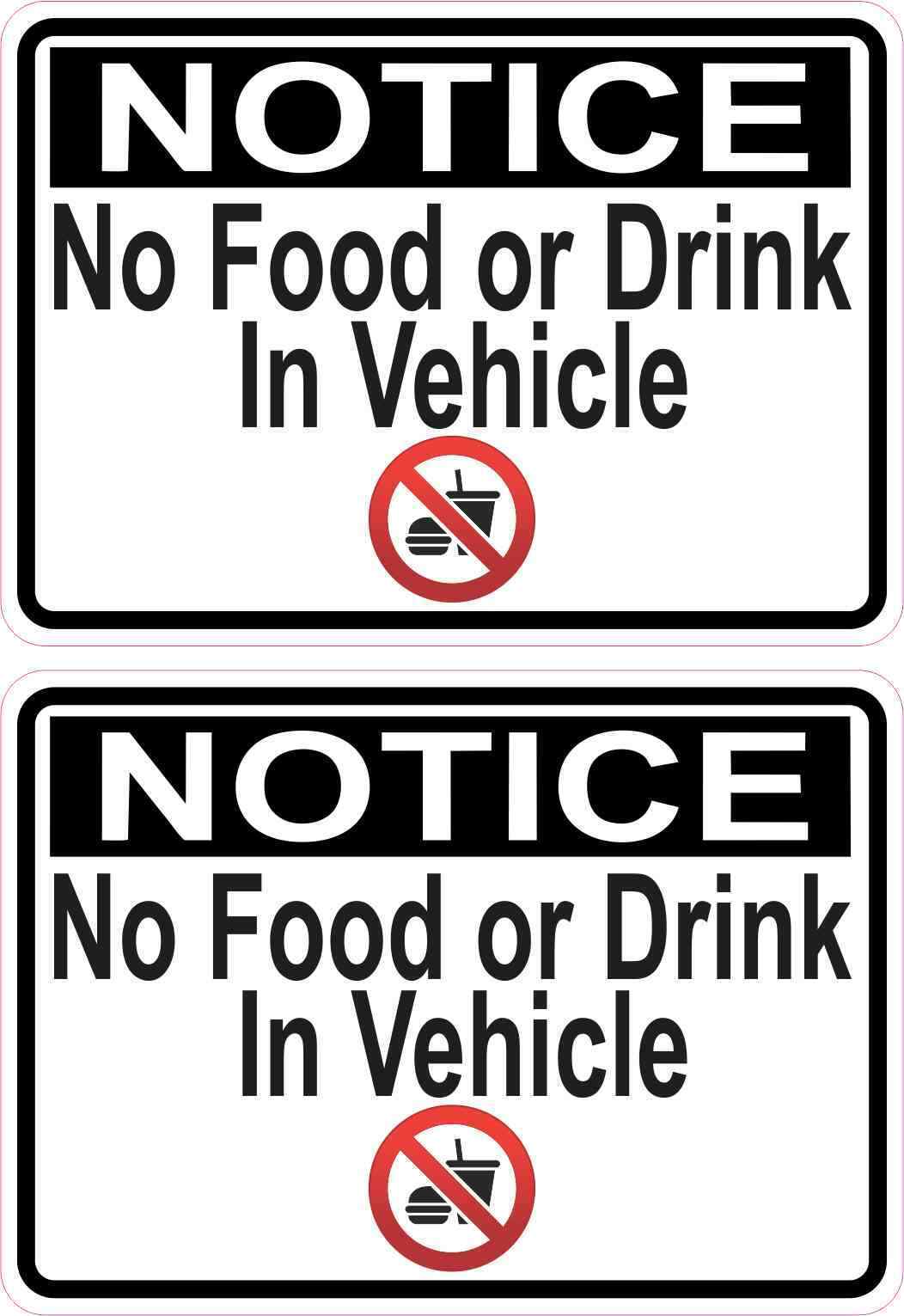3.5in x 2.5in Symbol No Food or Drink in Vehicle Stickers