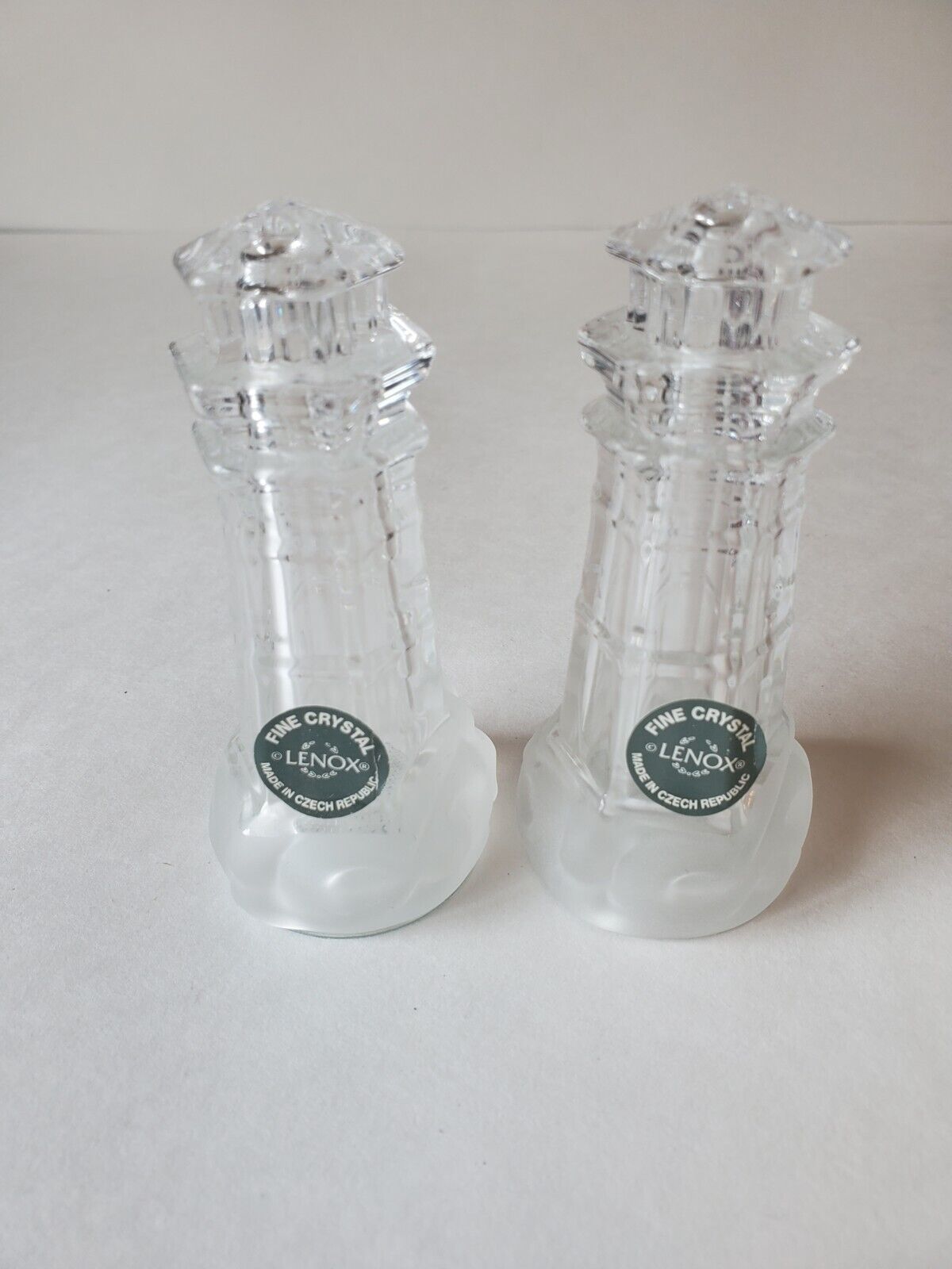 Lenox Lighthouse Salt & Pepper Shakers Full Lead Crystal 4 inches Tall