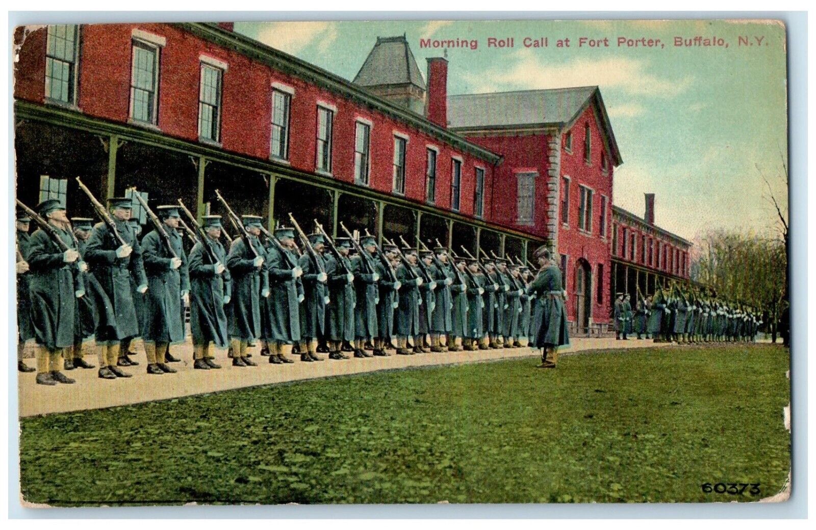 1910 Morning Roll Call Fort Porter Building Buffalo New York NY Vintage Postcard