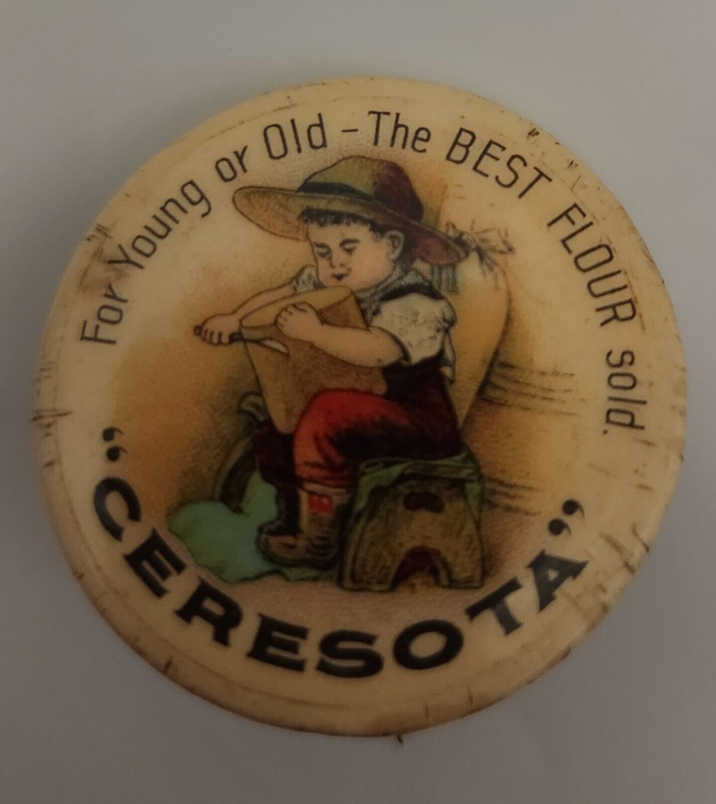 Vintage CERESOTA FLOUR Pin For Young or Old the Best Flour Sold Little Boy Pin
