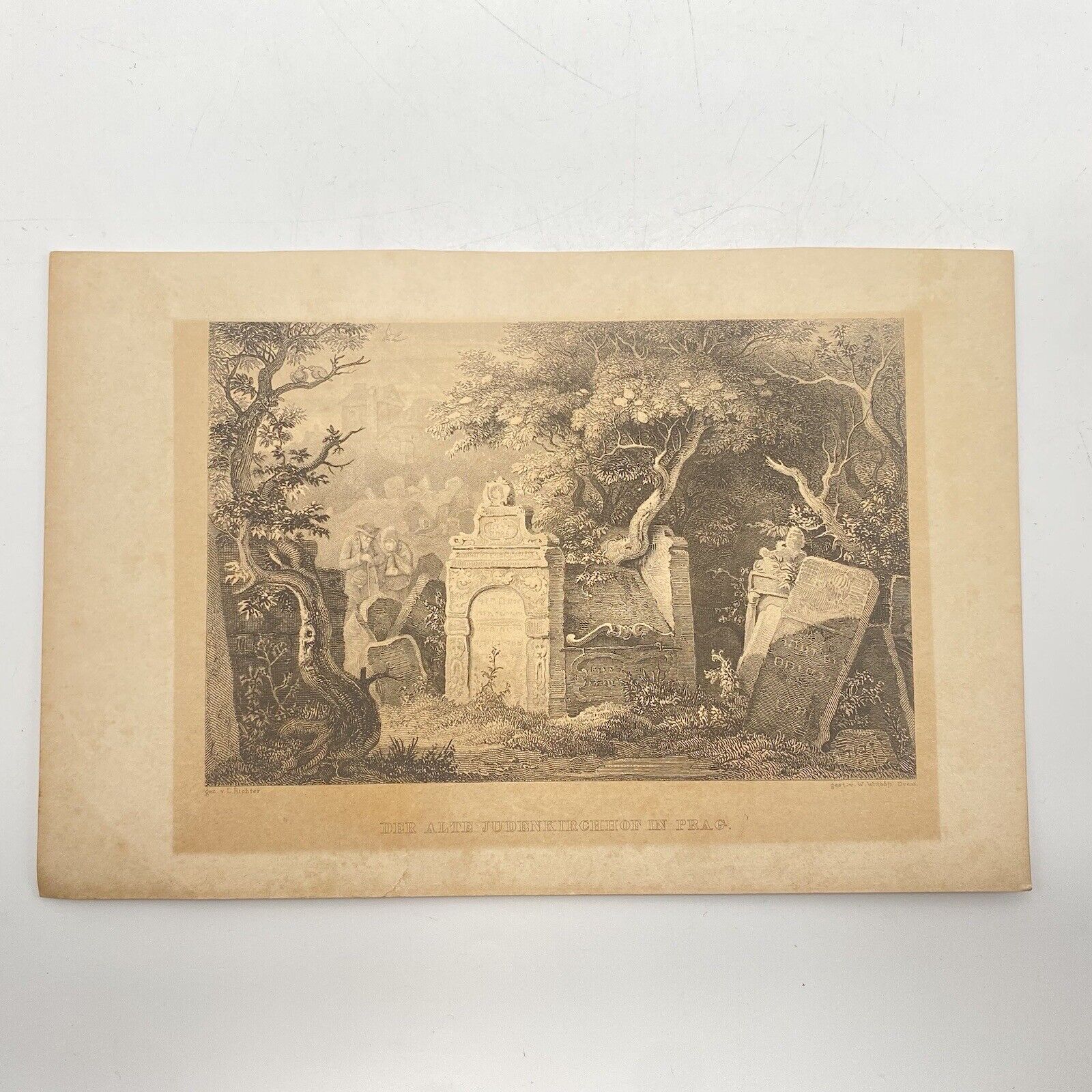 Judaica: Antique 1841 Steel Engraving The Old Jewish Cemetery of Prague