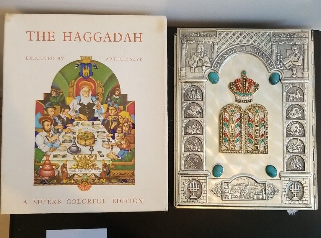 Vtg Israel Judaica Jeweled Metal Cover The Haggadah by Arthur Szyk with Box