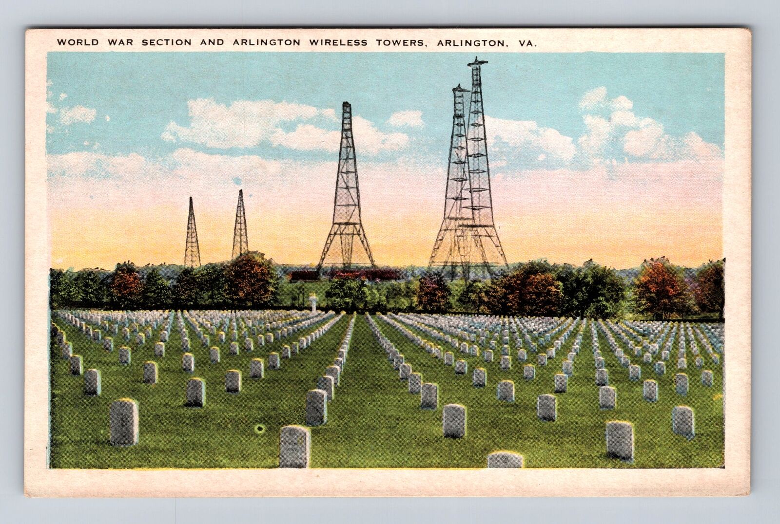 Arlington VA-Virginia, World War Secion, Wireless Towers, Vintage Postcard