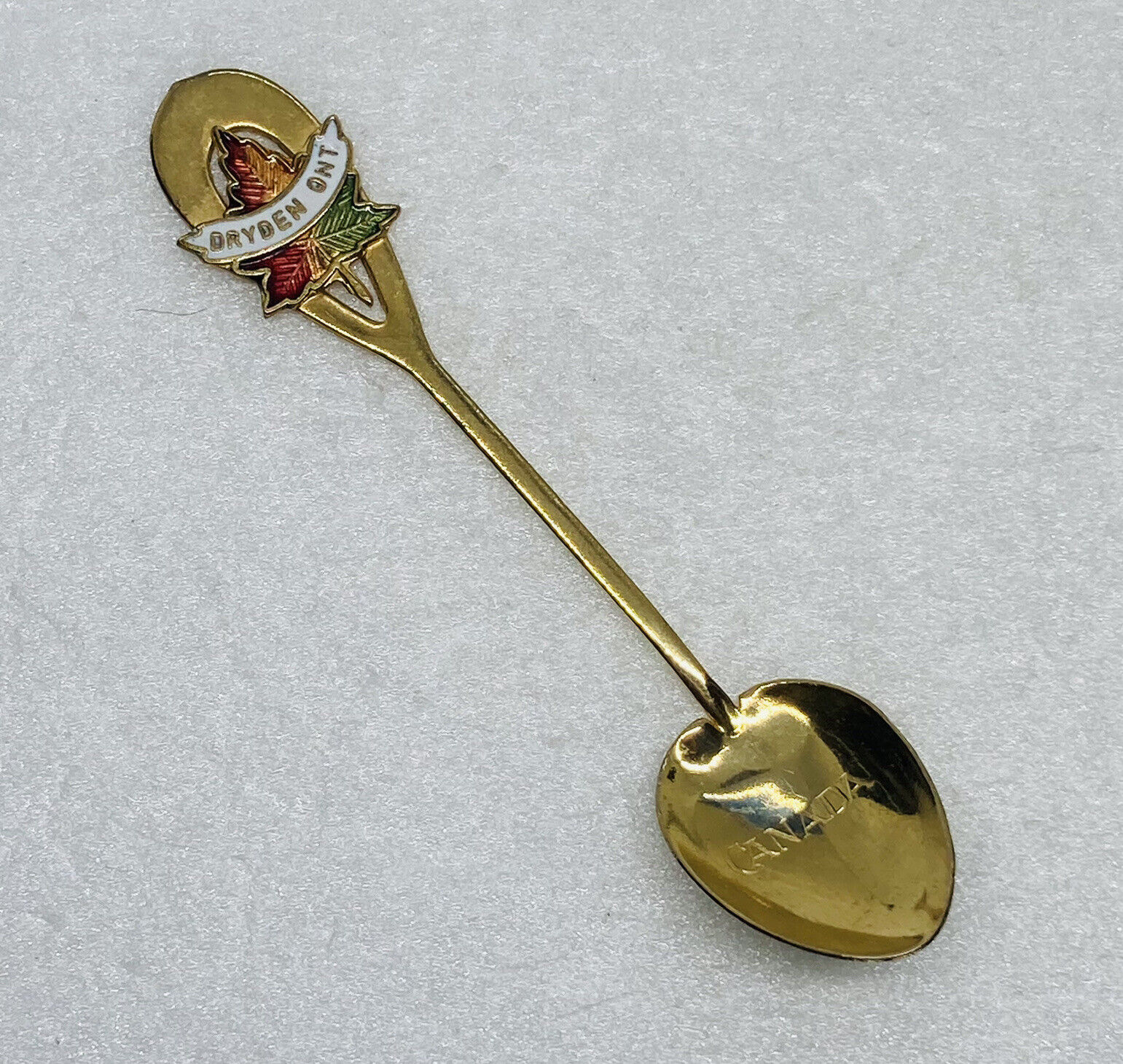Vintage 1980s Canada Dryden Ontario Enamel Spoon Souvenir 4” Maple Leaf Art 25