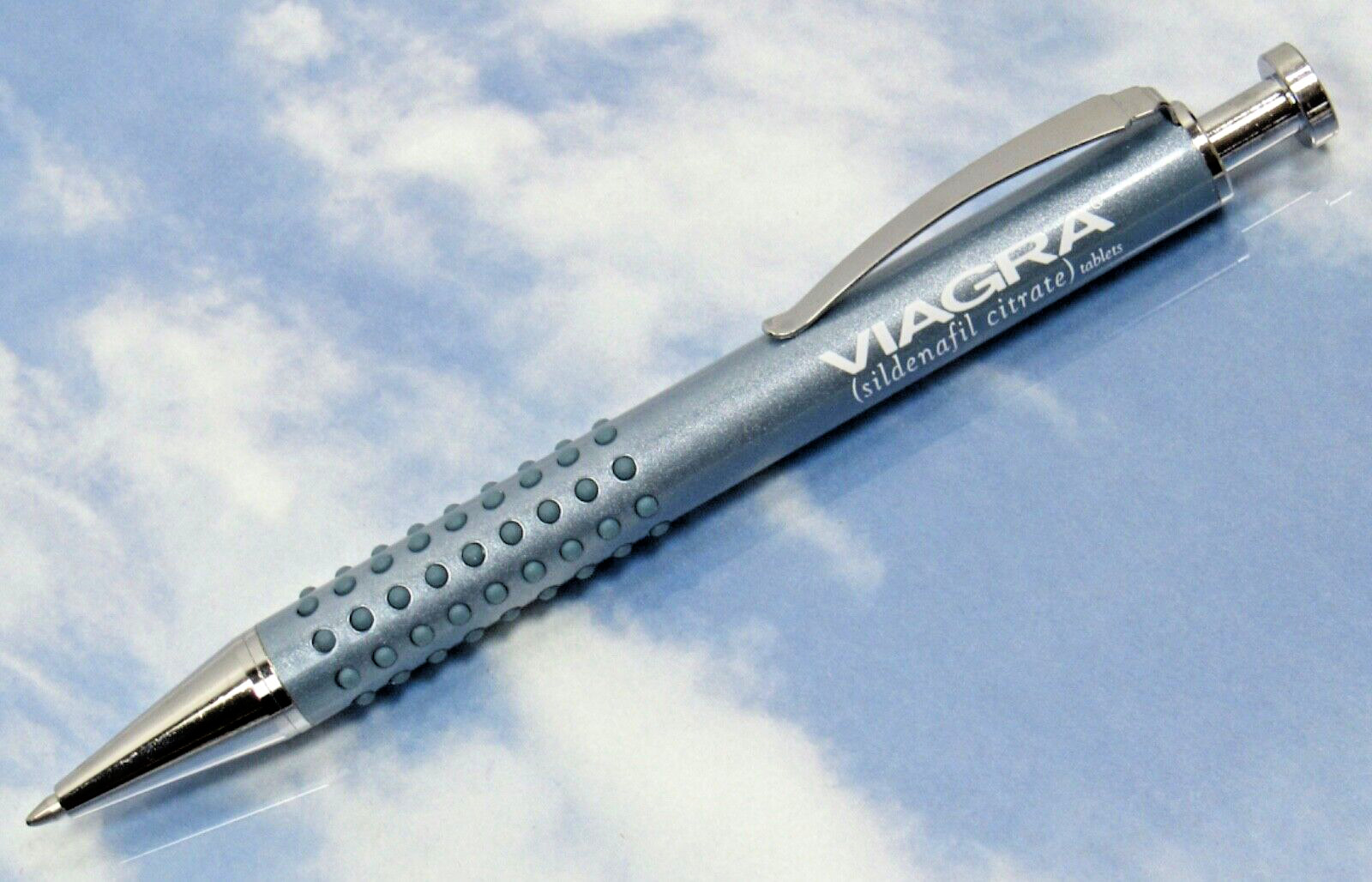 Metal Viagra Drug Rep Pharmaceutical Promo Pen Nailhead Clicker Bumpy Gripper