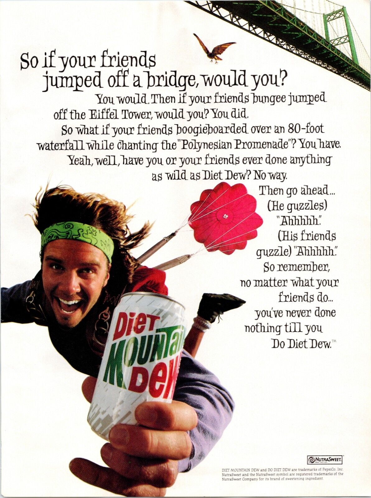 DIET MOUNTAIN DEW Soda Cola Drink Ad ~ 1993 Magazine Advertising Print