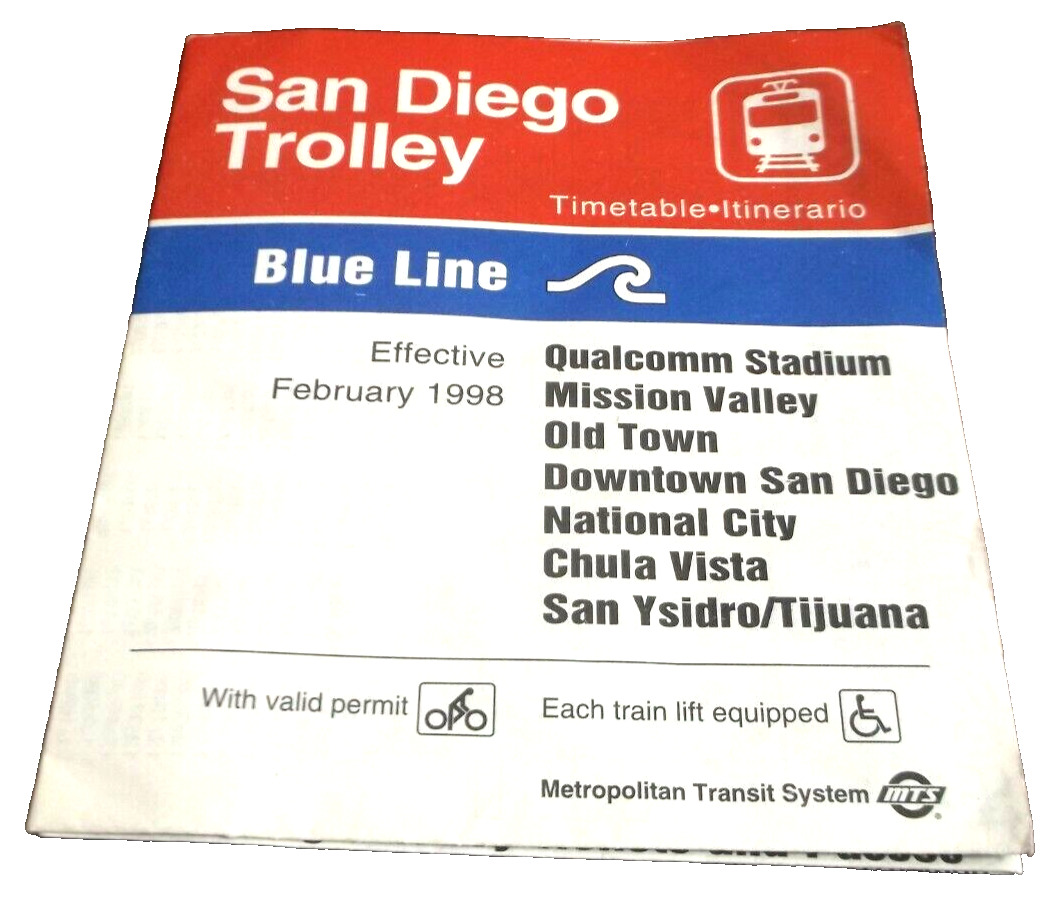 FEBRUARY 1998 SAN DIEGO TROLLEY BLUE LINE PUBLIC TIMETABLE