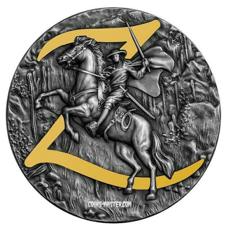 2021 2 Oz Silver $5 Niue ZORRO Antique Finish Coin.
