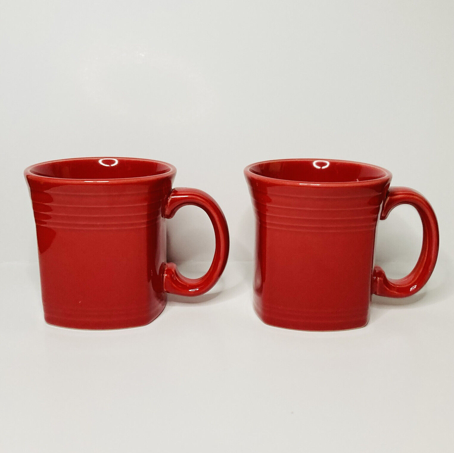 (2) Homer Laughlin Fiesta (Scarlet) Red Square Mug Fiestaware D-Handle MINT 12oz