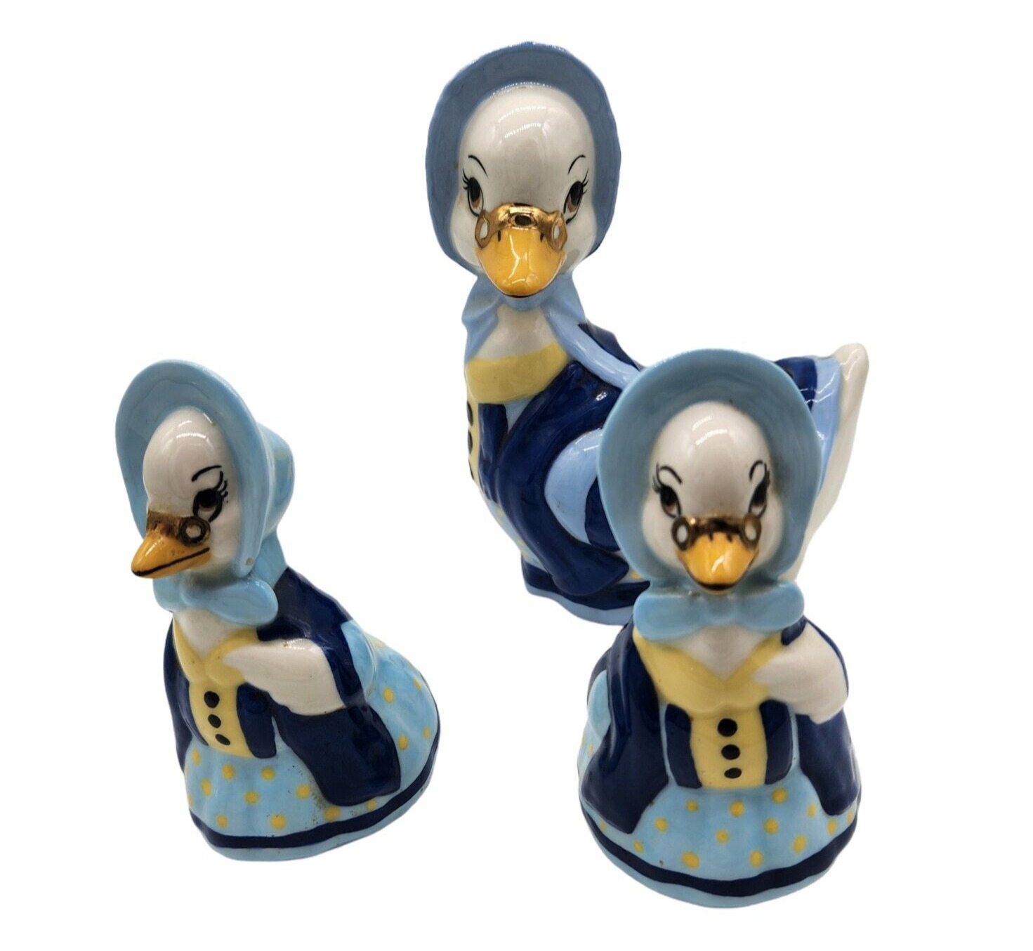 Vintage Anthropomorphic Mother Goose Salt and Pepper Shakers 3 Piece Set
