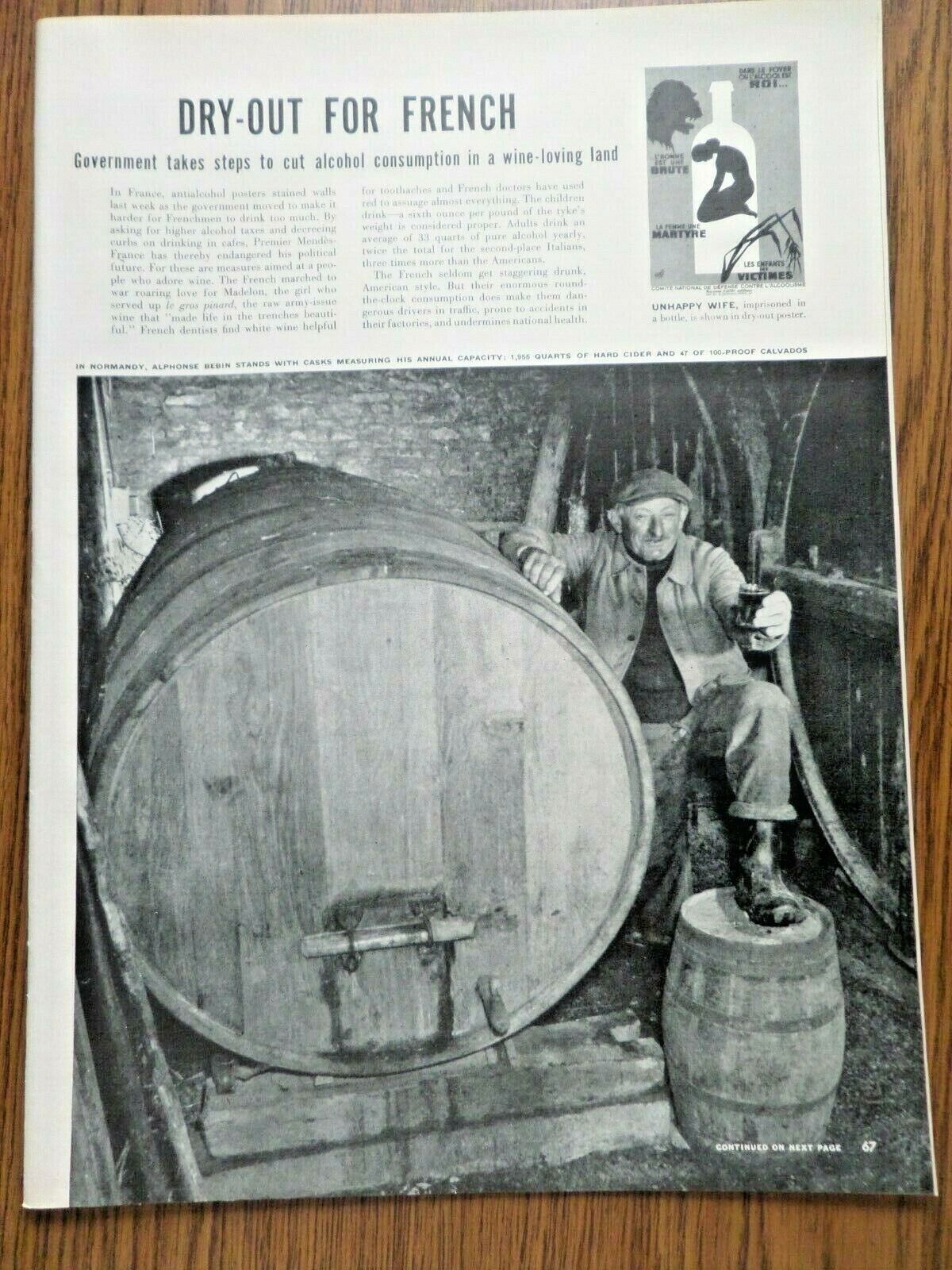 1954 Article Ad Dry-Out for French France Steps to Cut Alcohol Consumption Wine
