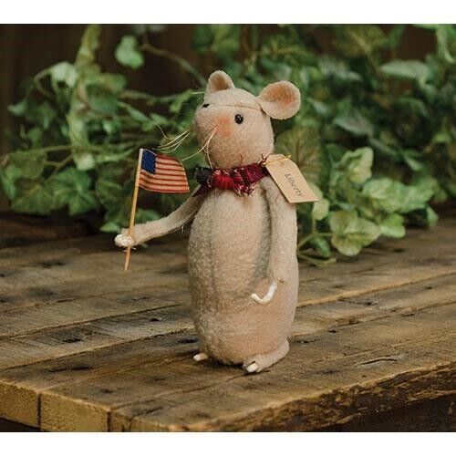 New Primitive PATRIOTIC AMERICAN FLAG MOUSE DOLL Wool Figure 6\