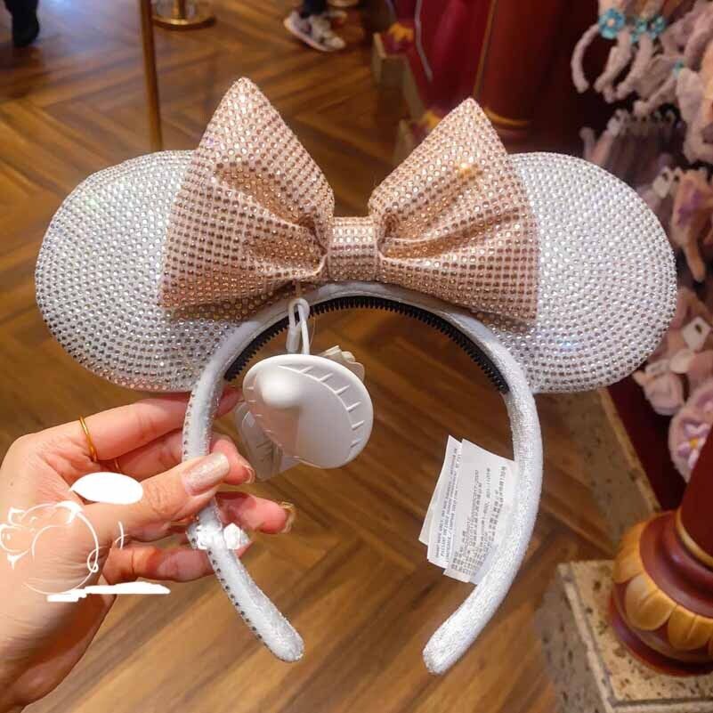 Authentic Disney Crystal Minnie Mouse Silver Ear Headband Shanghai Disneyland