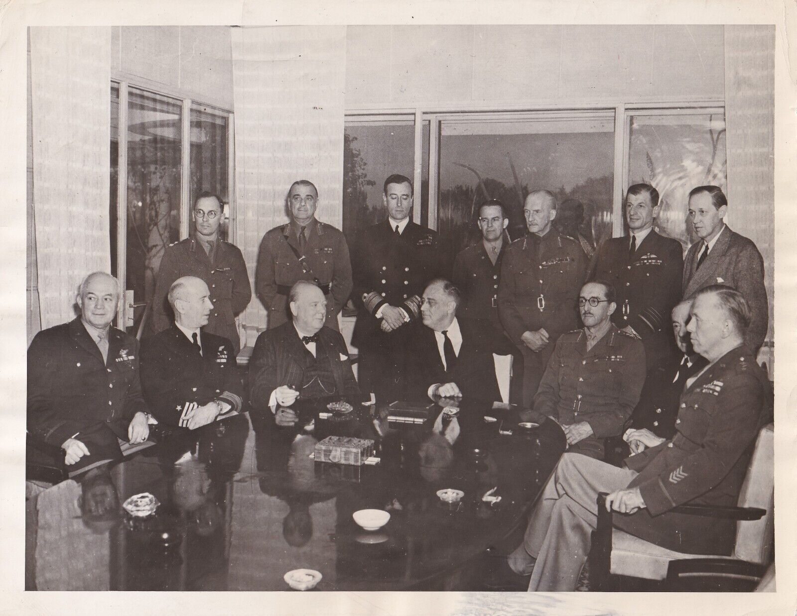 1943 President Roosevelt &Winston Churchill with high-ranking military leaders