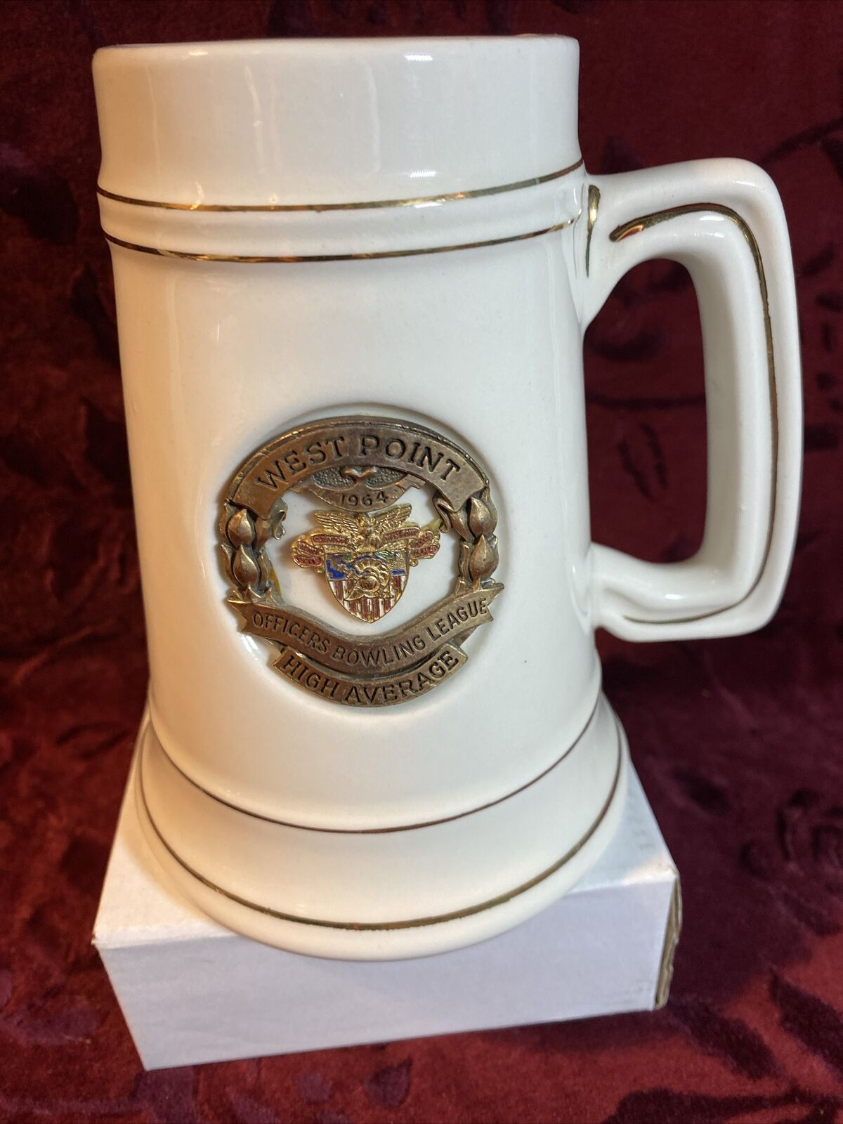 Vintage West Point USMA 1964 Ceramic Beer Stein Tankard Mug Bowling Award
