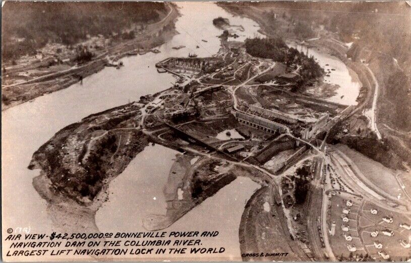 RPPC Postcard Aerial View Bonneville Dam WA Washington c.1925-1942         L-185