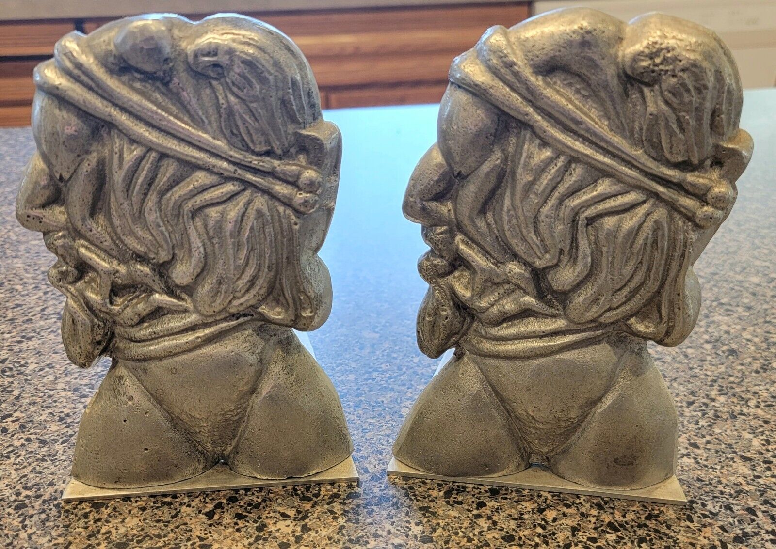Vintage SIGMUND FREUD Pewter WHAT'S ON A MAN'S MIND Pair BOOKENDS