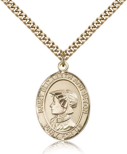Saint Elizabeth Ann Seton Medal For Men - Gold Filled Necklace On 24 Chain -...