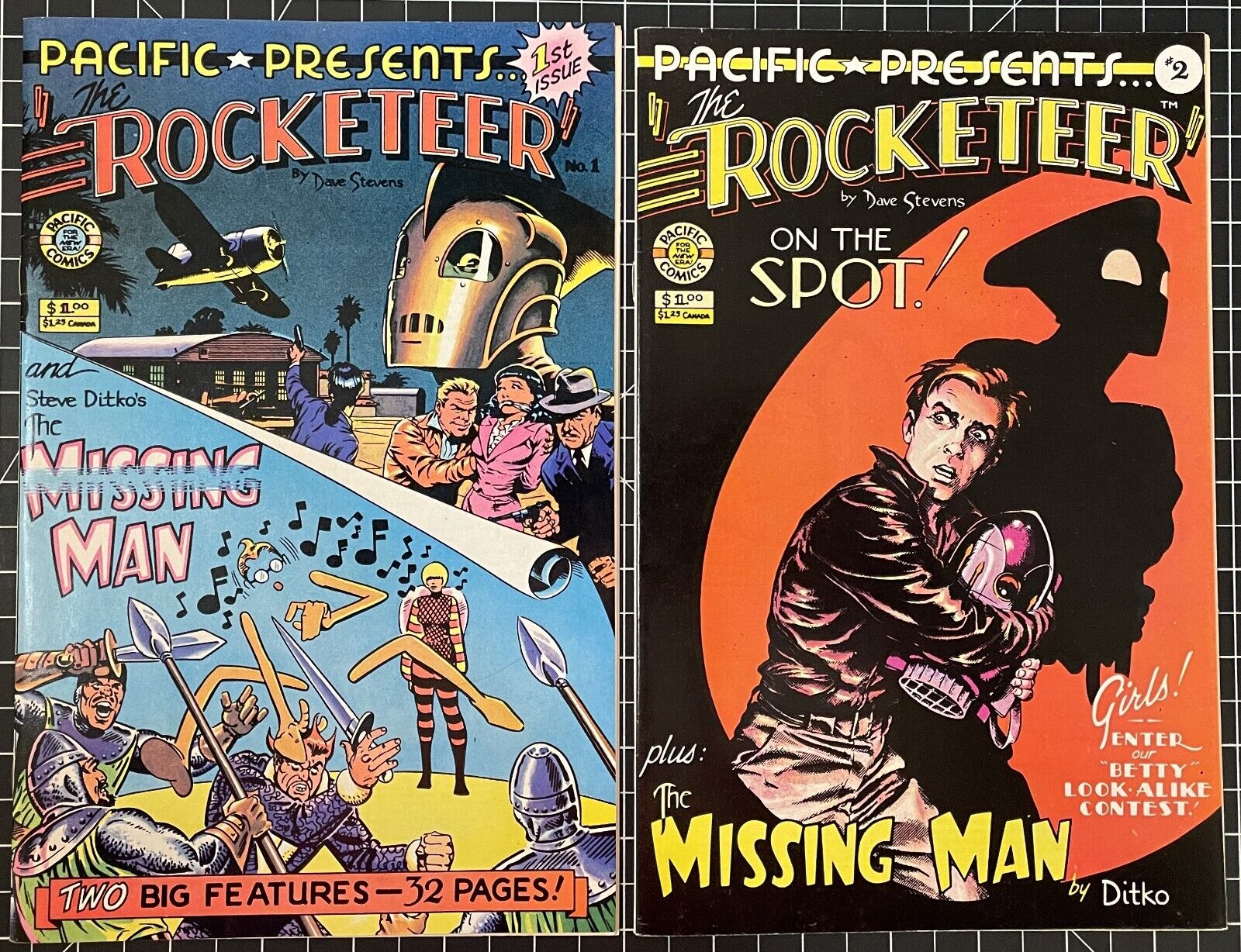DAVE STEVENS HOT PACIFIC PRESENTS 1 & 2. Rocketeer 1982.  Ditko\'s Missing Man