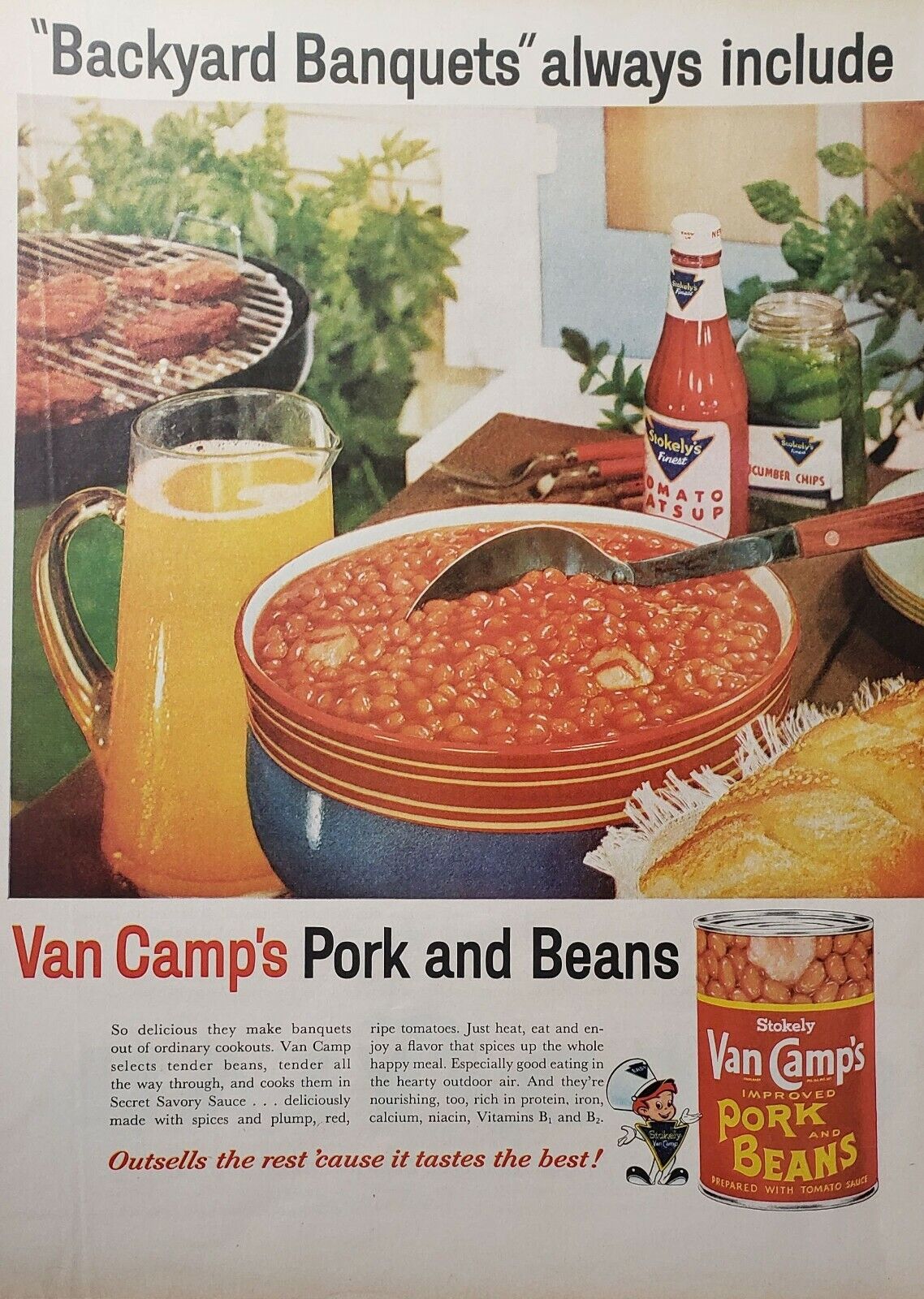 Lot of 3 Vintage 1960 Stokely Van Camps Baked Beans Print Ads 