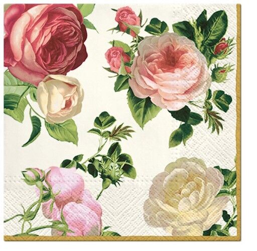 Two Individual Luncheon Decoupage Paper Napkins Vintage Roses Floral Flowers