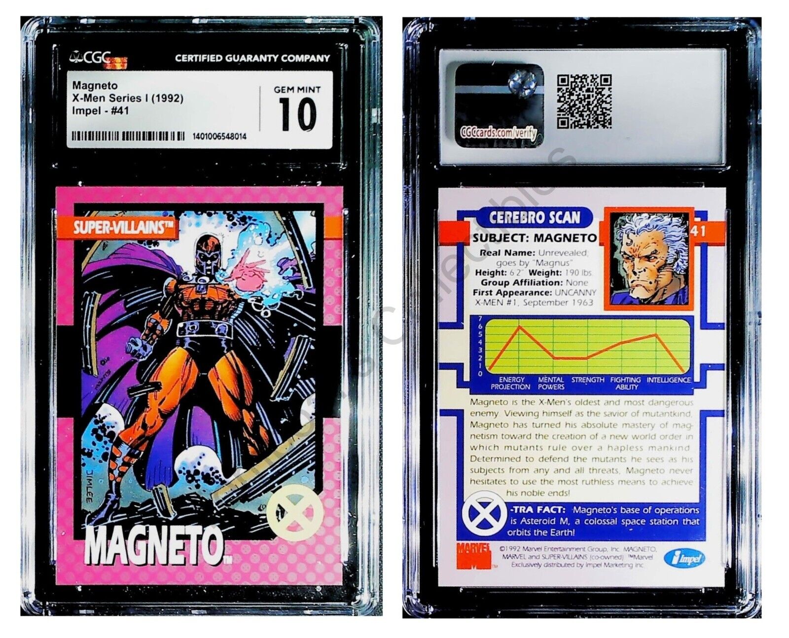 CGC GEM MINT 10 💎 1992 Impel X-Men Series 1 💎 Magneto #41 💎 Pop 8