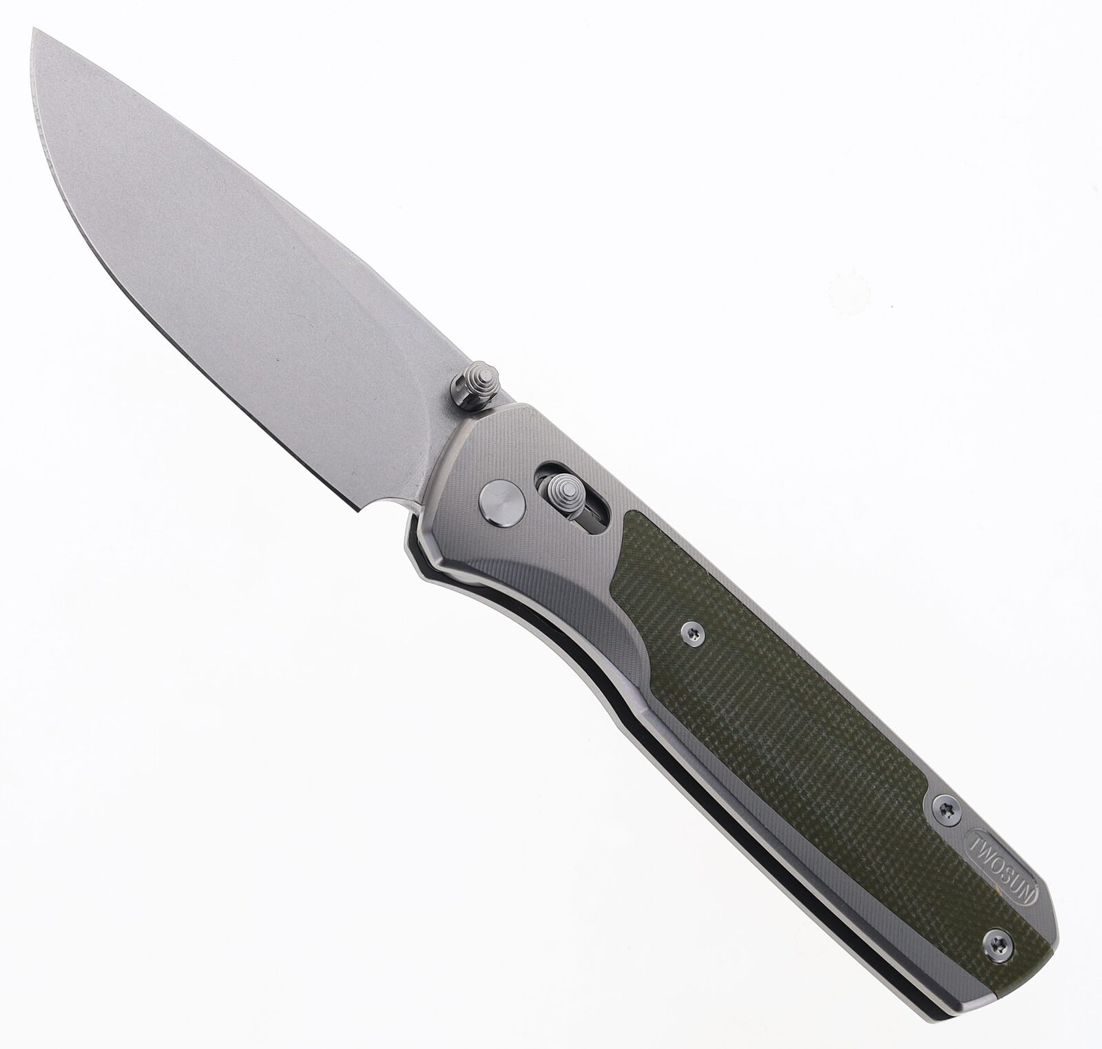 TwoSun Folding Knife Green Micarta/Titanium Handle D2 Stonewash TS375-D2-GN