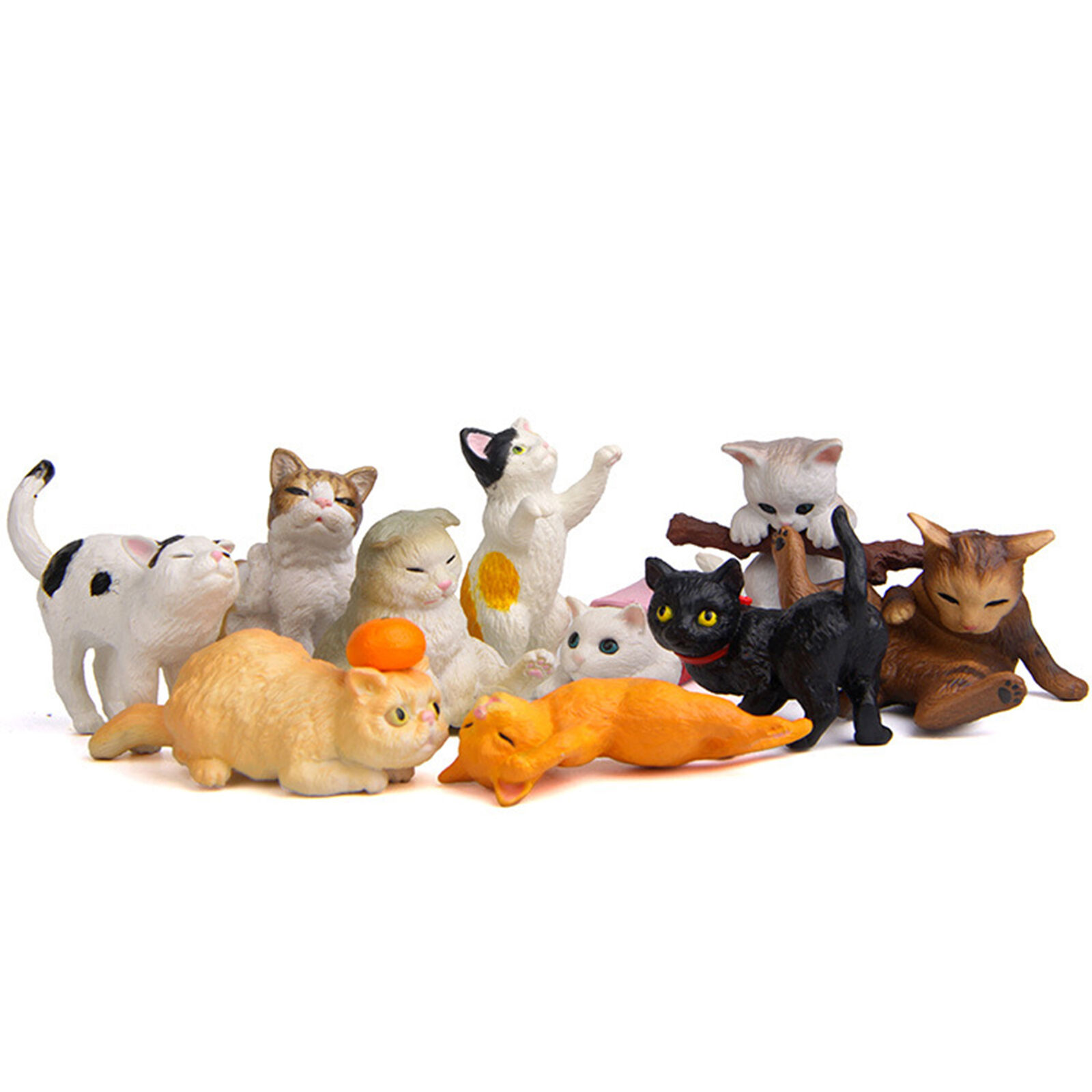 Mini Cat Statue Series 10pcs Playing Cats Ornaments Figurines Car Interior Decor