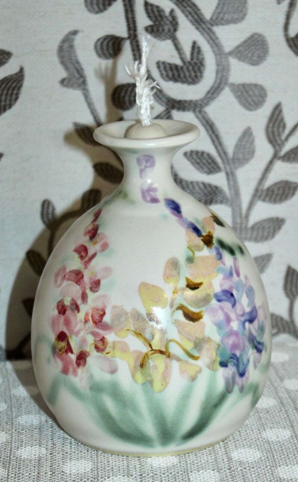 STUNNING CLOUDS FOLSOM Oil Lamp HAND PAINTED FLOWERS Studio ART POTTERY