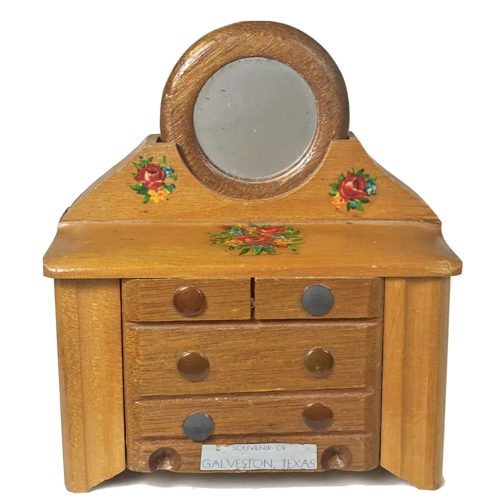 Wood DollHouse Dresser Mirror Galveston TX Vtg Souvenir Victorian Doll Furniture