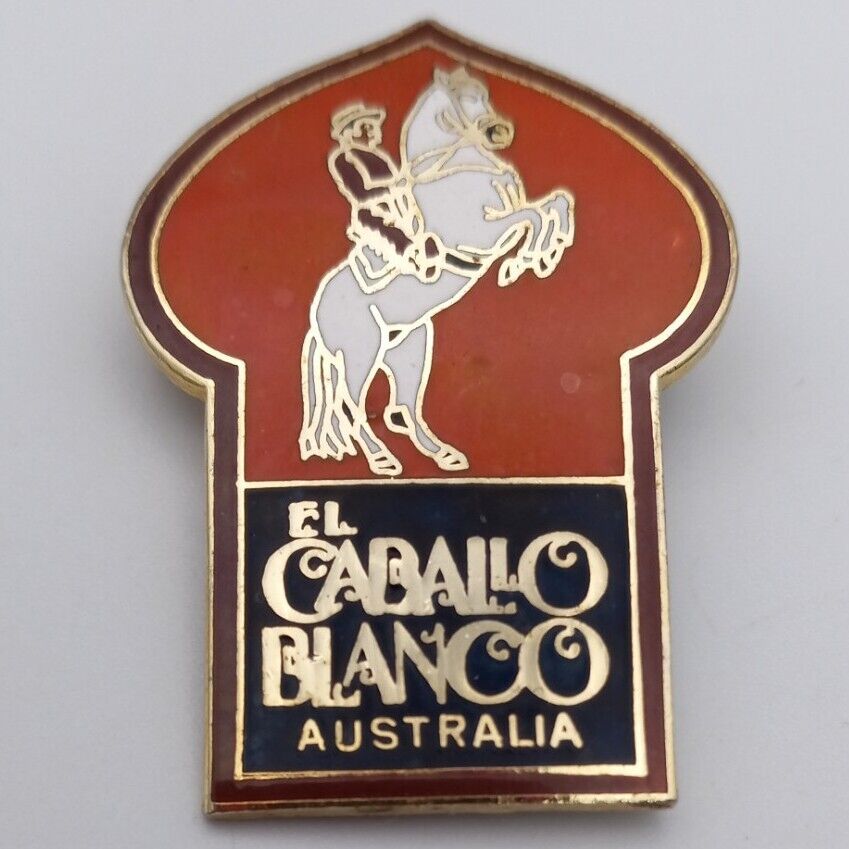 Vintage El Caballo Blanco Australia Horse Theme Park Pinback Pin Badge Souvenir
