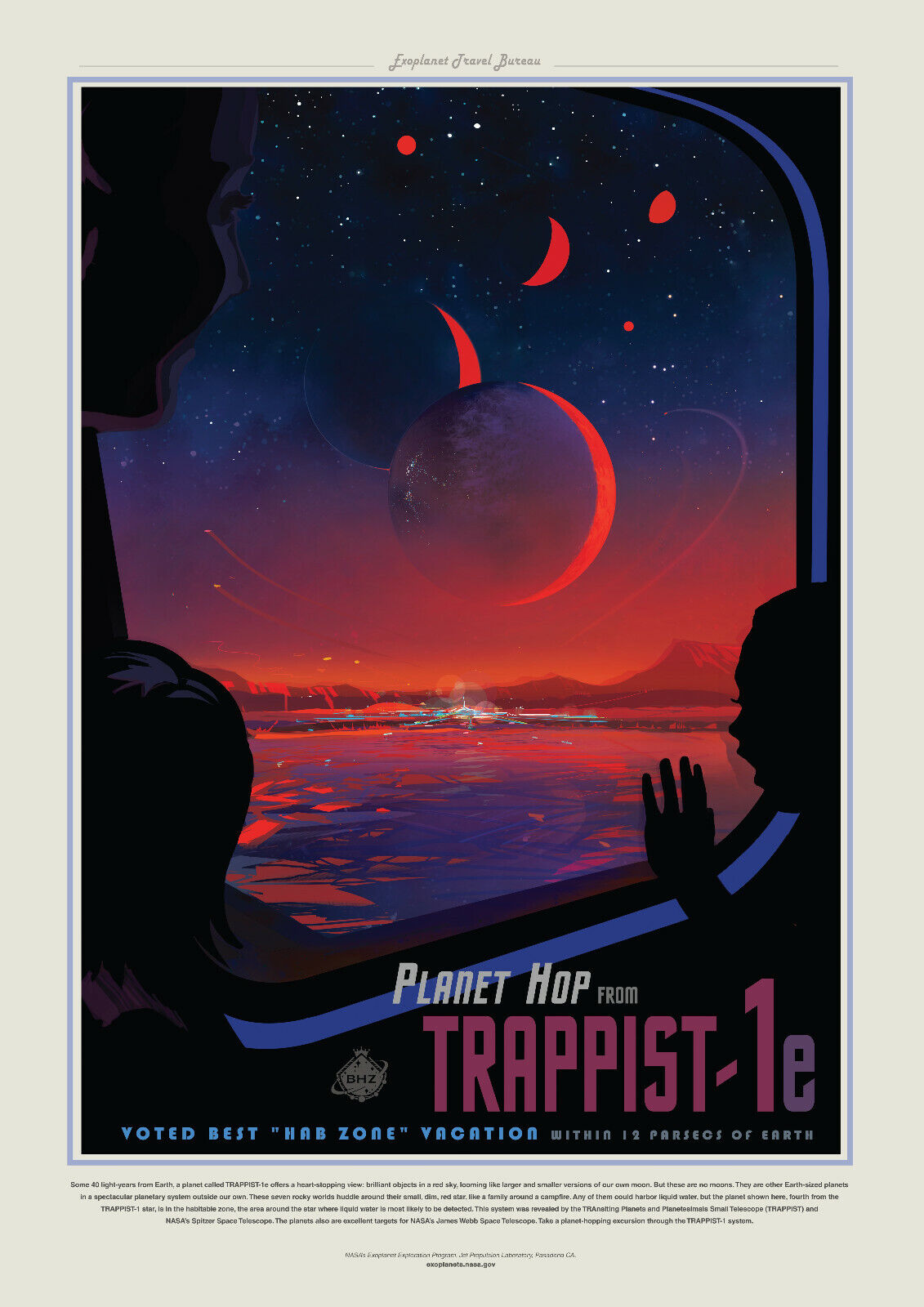 Space Poster - Exoplanet Tourism - Trappist-1e - JPL - NASA - A4 Wall Art