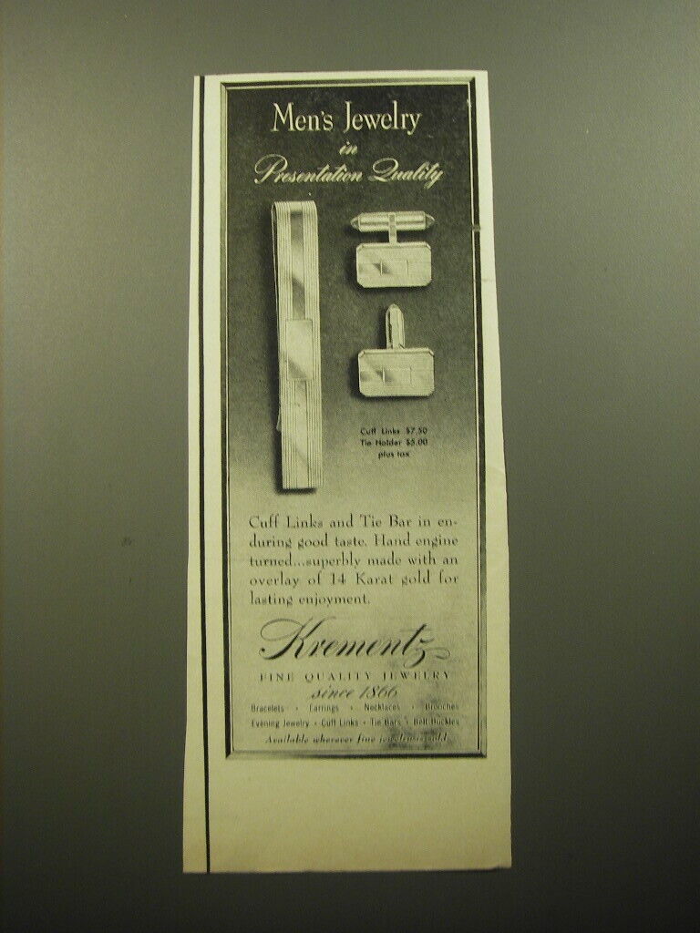 1950 Krementz Cuff Links and Tie Bar Ad - Men's jewelry in presentation quality
