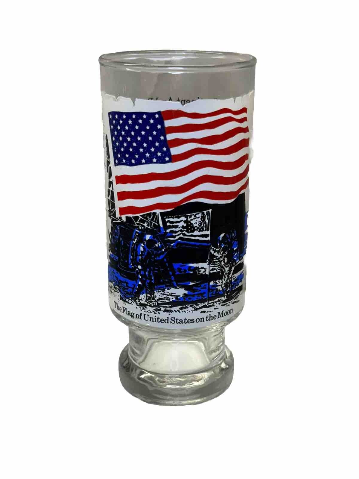 VTG USA Flag On The Moon w/ Neil Armstrong Flags of Our National Bar Glass Cup