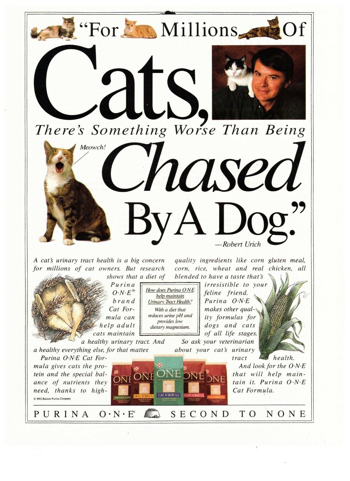 Purina One Cats Chased By a Dog Nutrition Vintage 1995 Print Ad