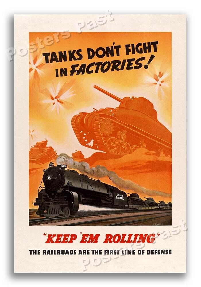 1943 Tanks Don’t Fight in Factories Vintage Style WW2 Poster - 16x24