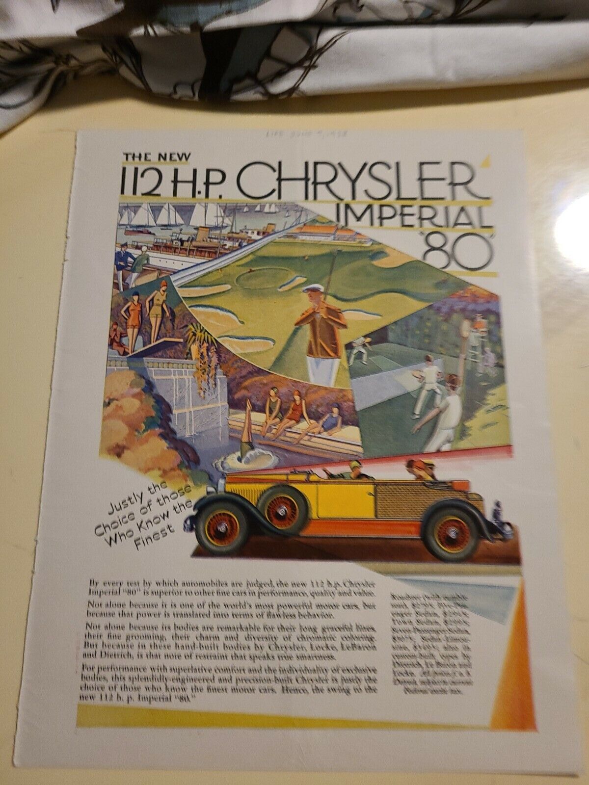 1928 CHRYSLER IMPERIAL 80 ANTIQUE CAR AD VTG CLIPPING AUTO SIGN ART PHOTO