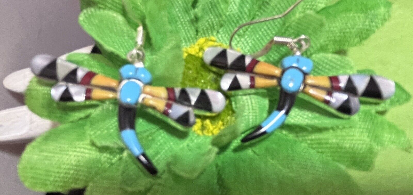 Navajo Sterling Turquoise Spiny Oyster Dragonfly Earrings #816 SIGNED